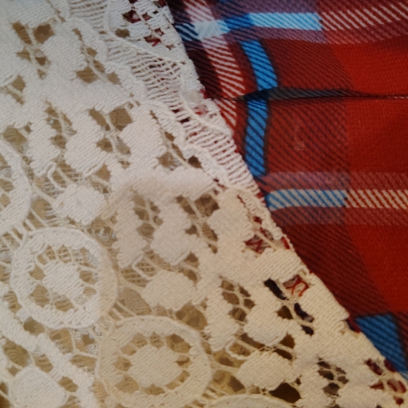 Men's Red Plaid Shirt with Lace Detail - Picture 10 of 16